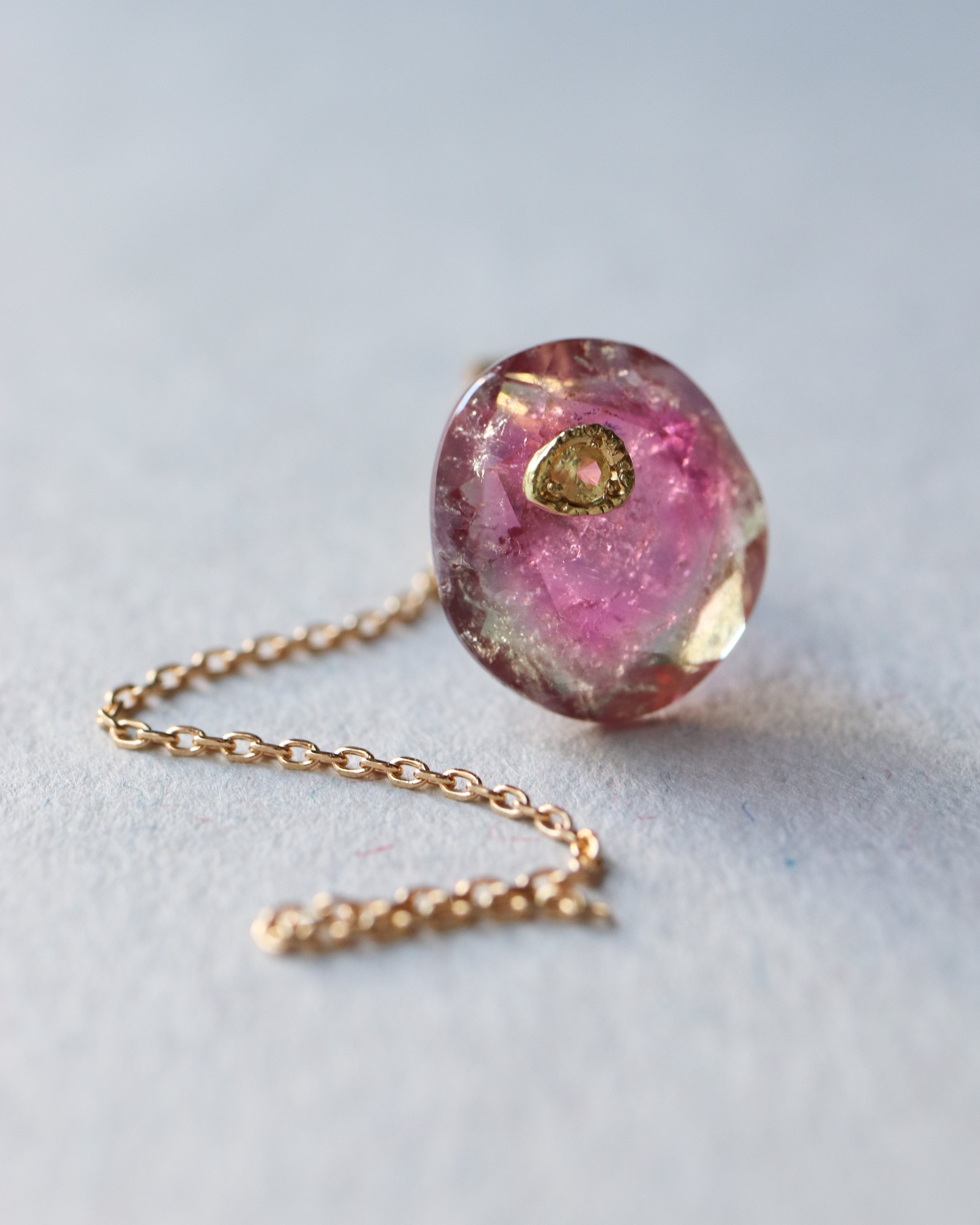 Flat Pierced Earrings - Bicolor Tourmaline -