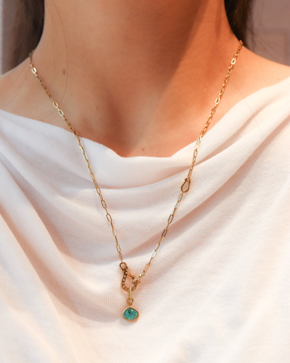 Horse Shoe Collet Necklace - Paraiba Tourmaline -