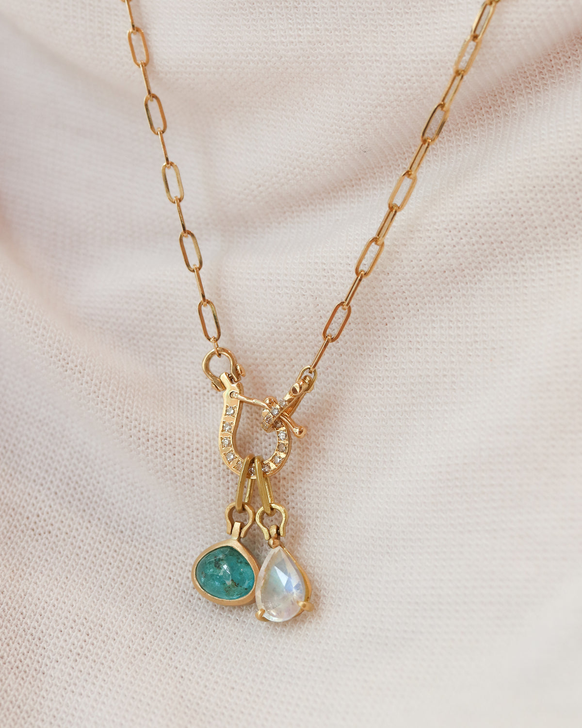 Horse Shoe Prong Necklace - Rainbow Moon Stone -