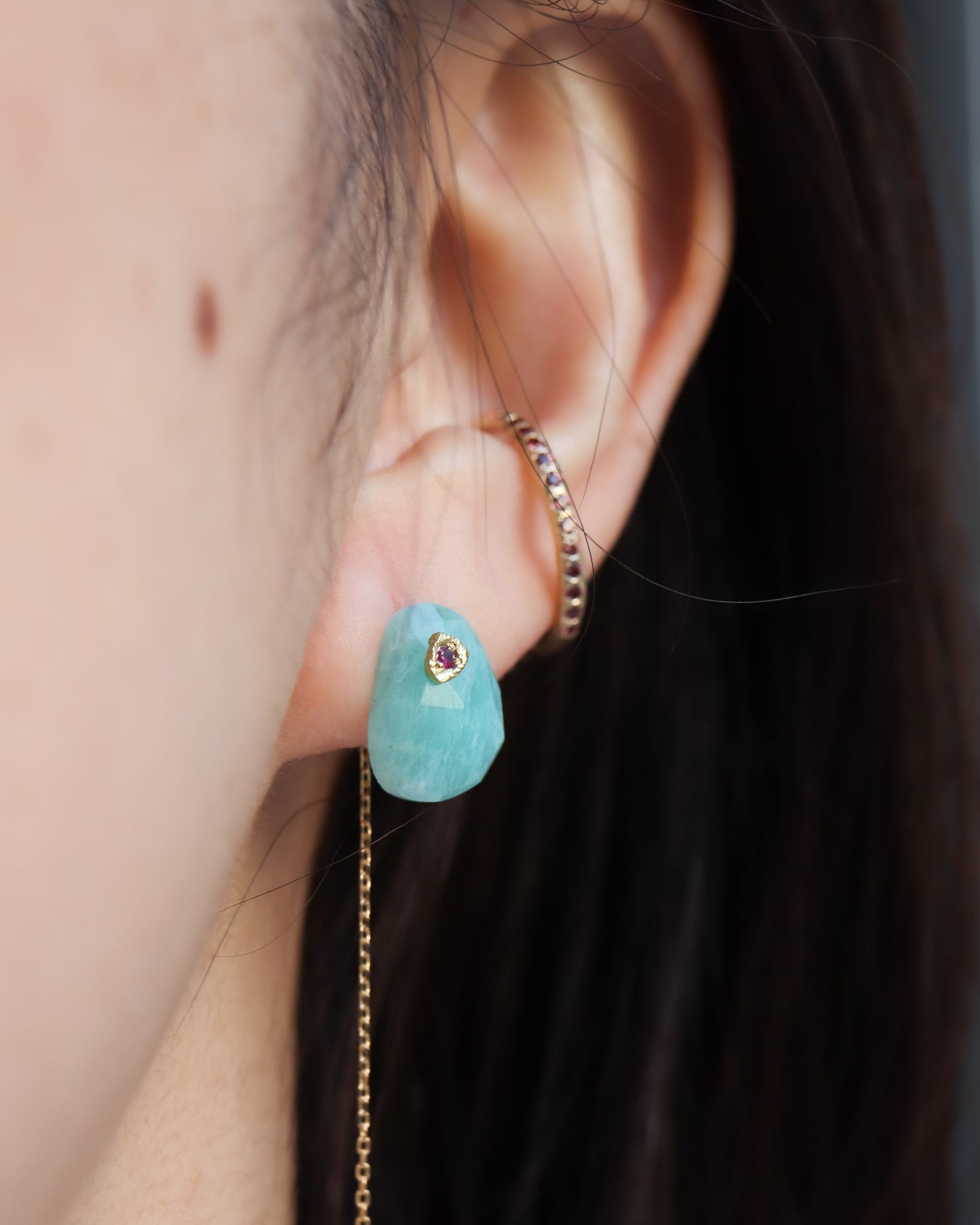 Flat Pierced Earring - Amazonite -