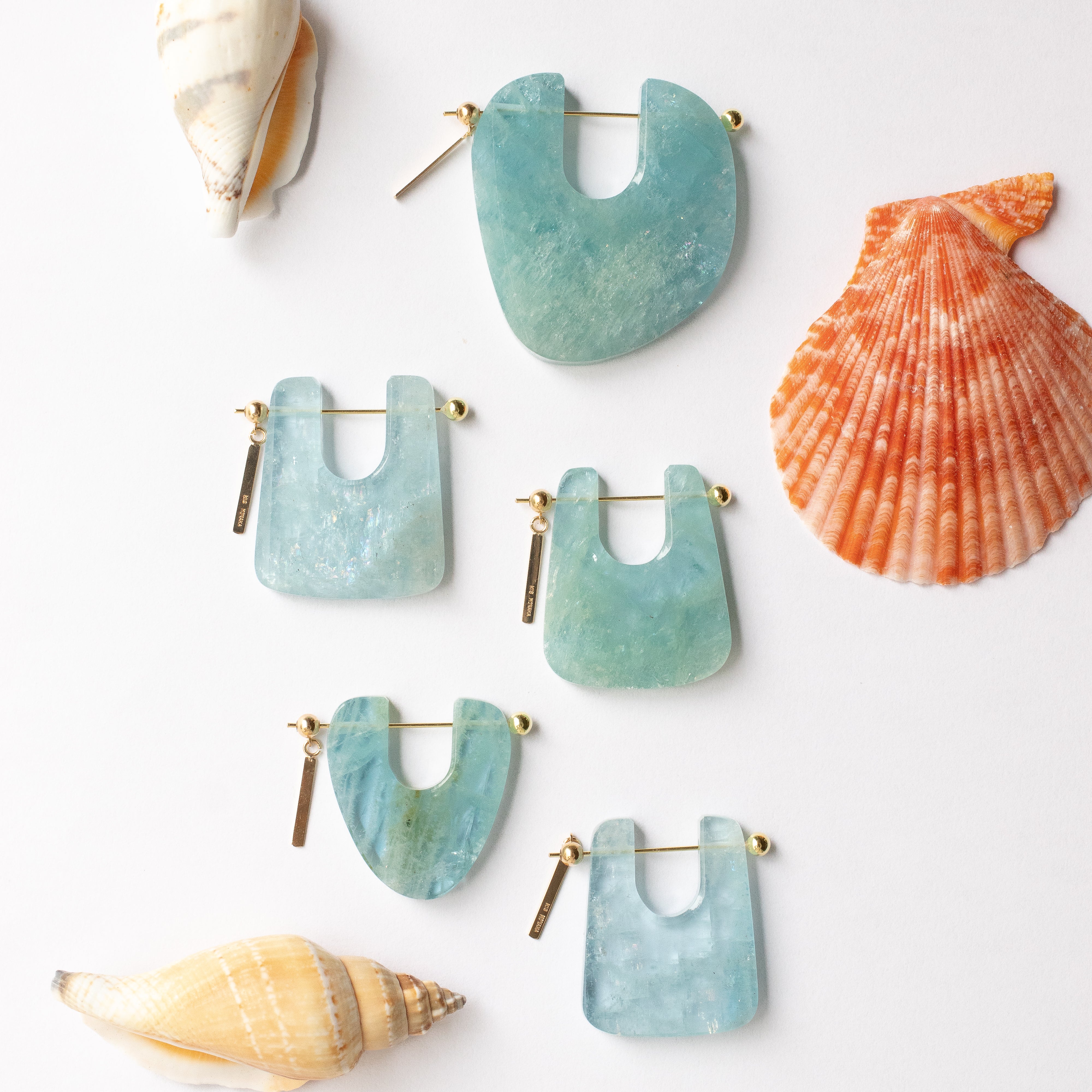 Rock Pierced Earring - Aquamarine -