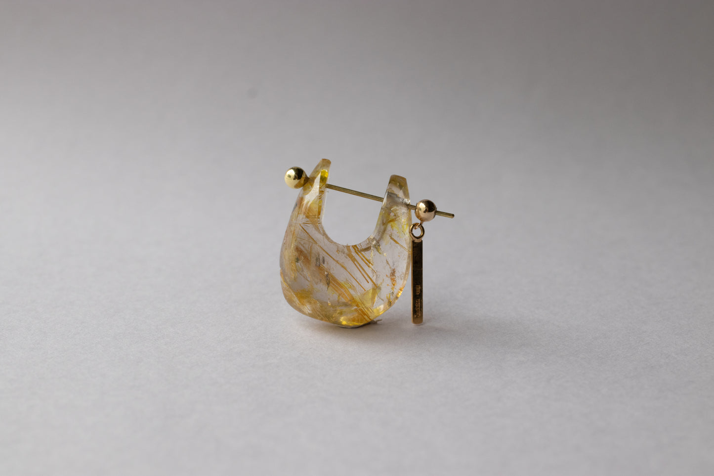 Rock Pierced Earring - Golden Rutilated Quartz -