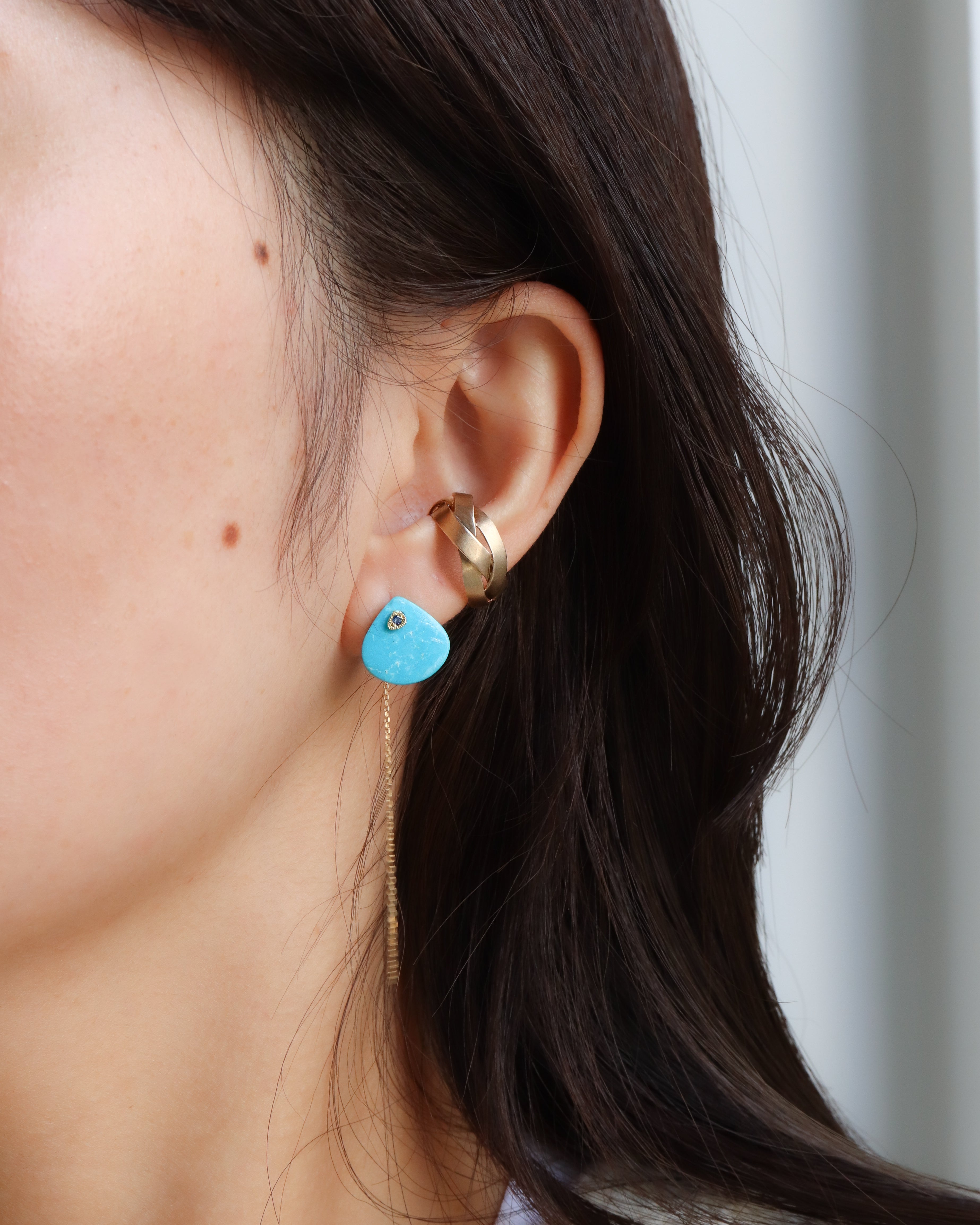 Flat Pierced Earrings - Turquoise -