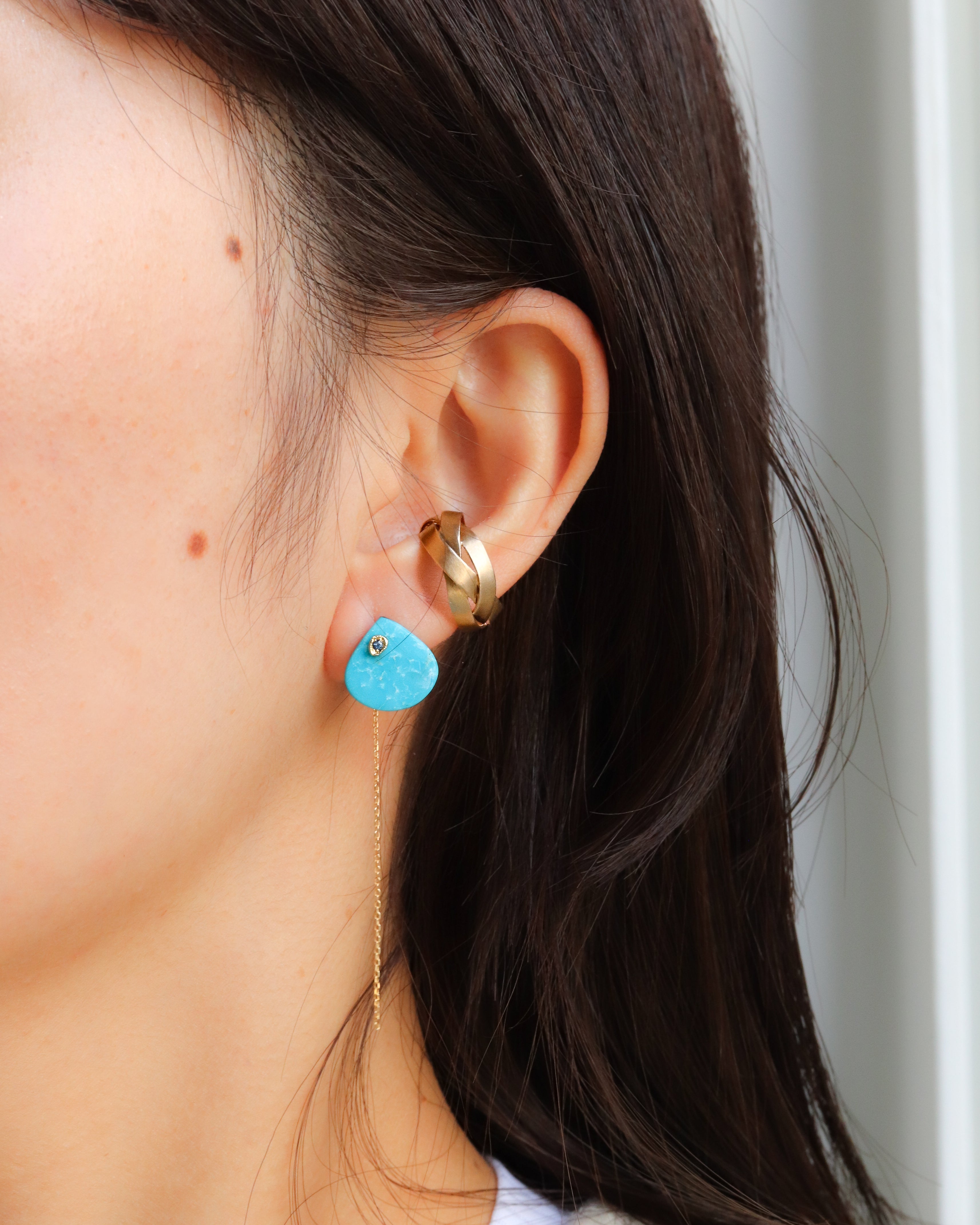 Flat Pierced Earrings - Turquoise -