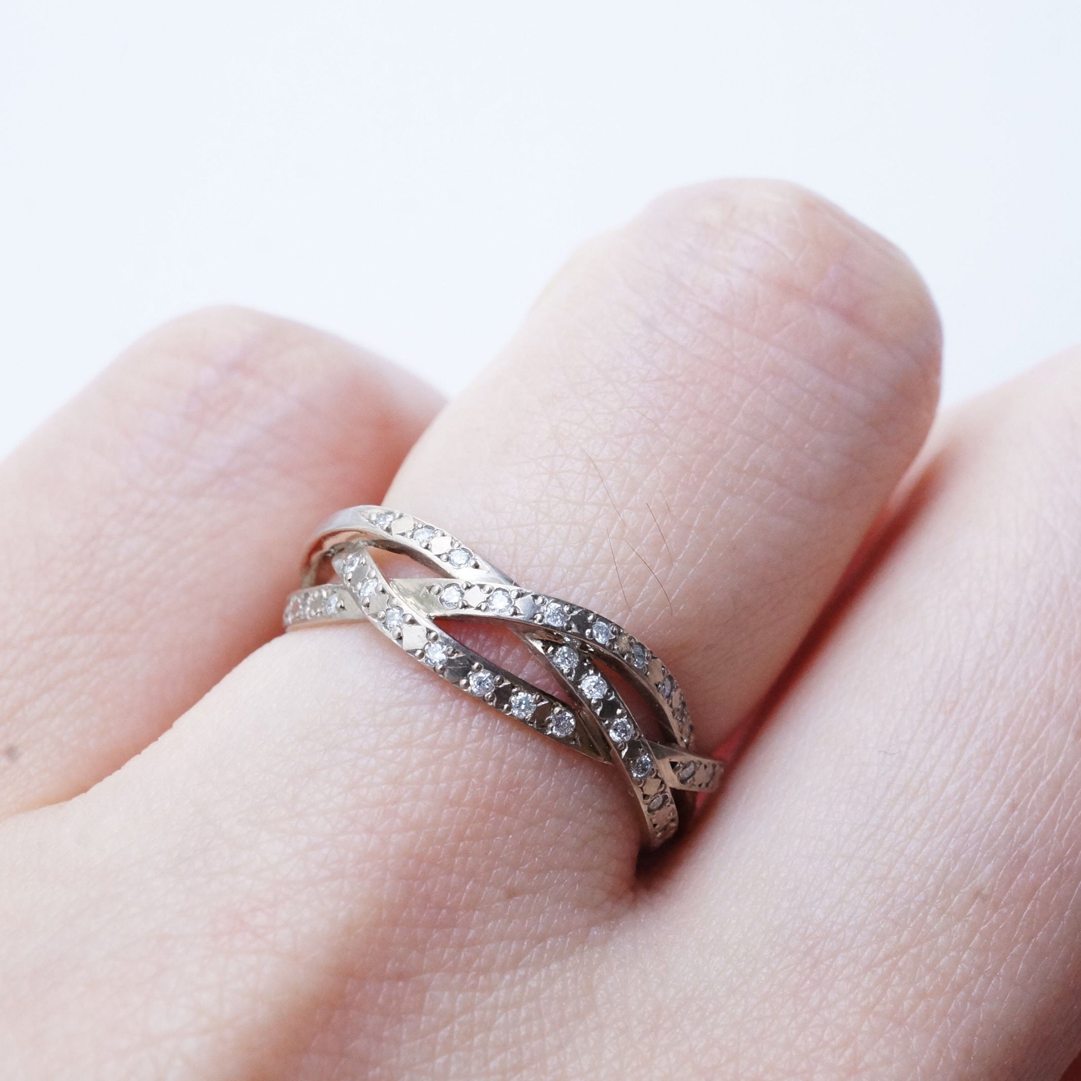 String Ring Half Diamond - K18WG -