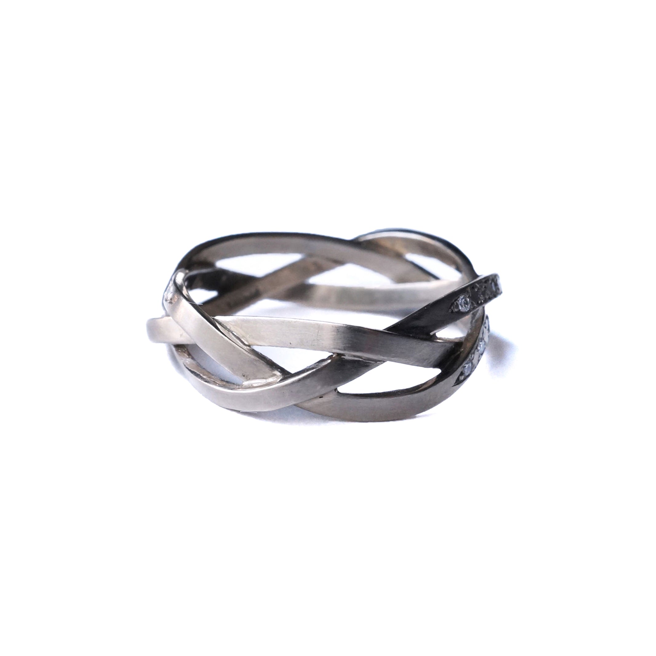 String Ring Half Diamond - K18WG -