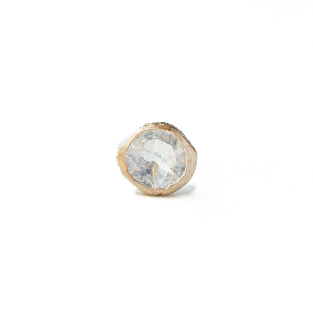 Rough collet Pierced Earring - Rainbow Moonstone -