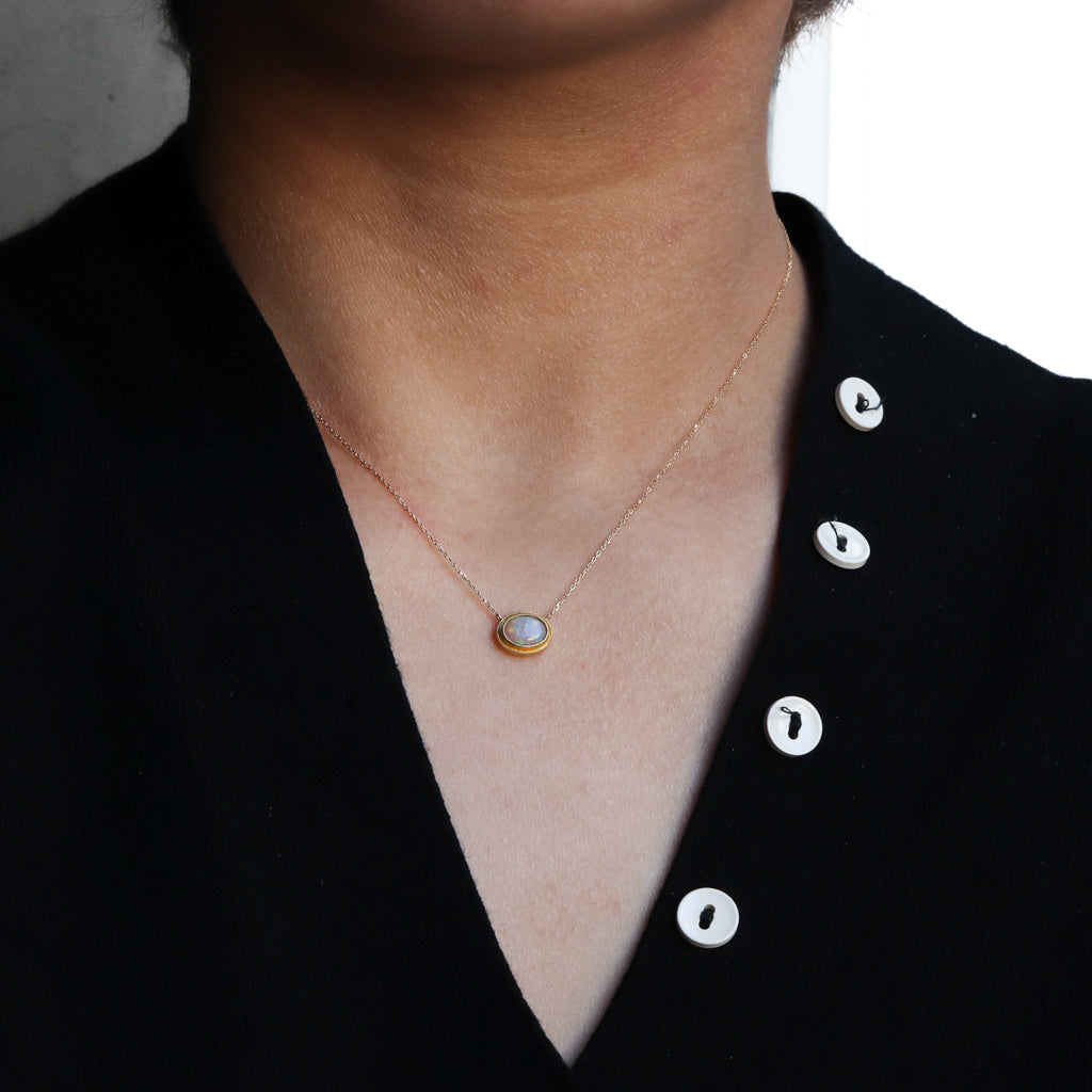 Column Milgrain Necklace - Opal -