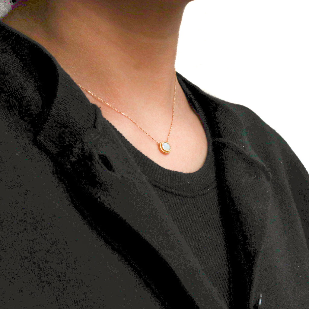 Column Milgrain Necklace - Opal -