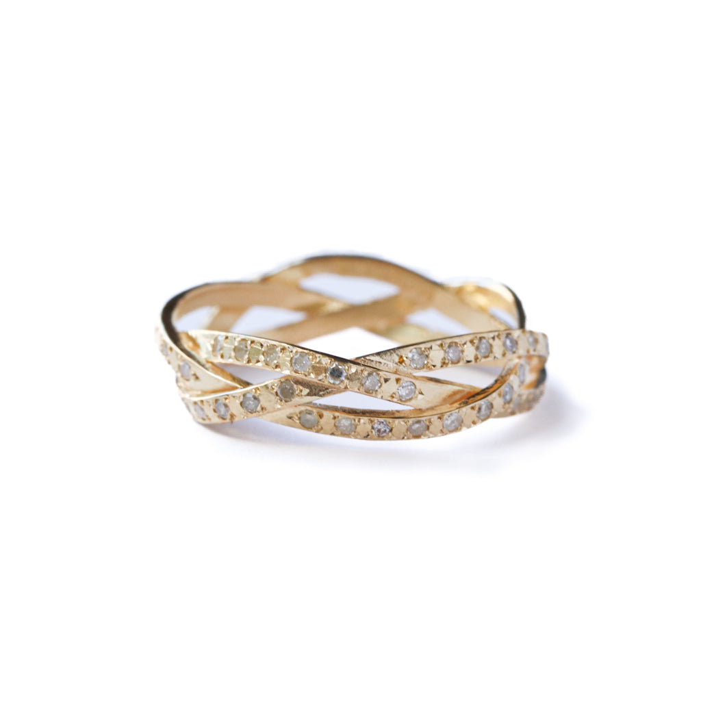 String Ring Half Diamond - K18YG-