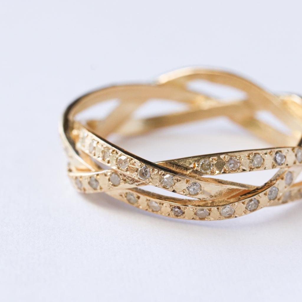 String Ring - Half Diamond K18YG -