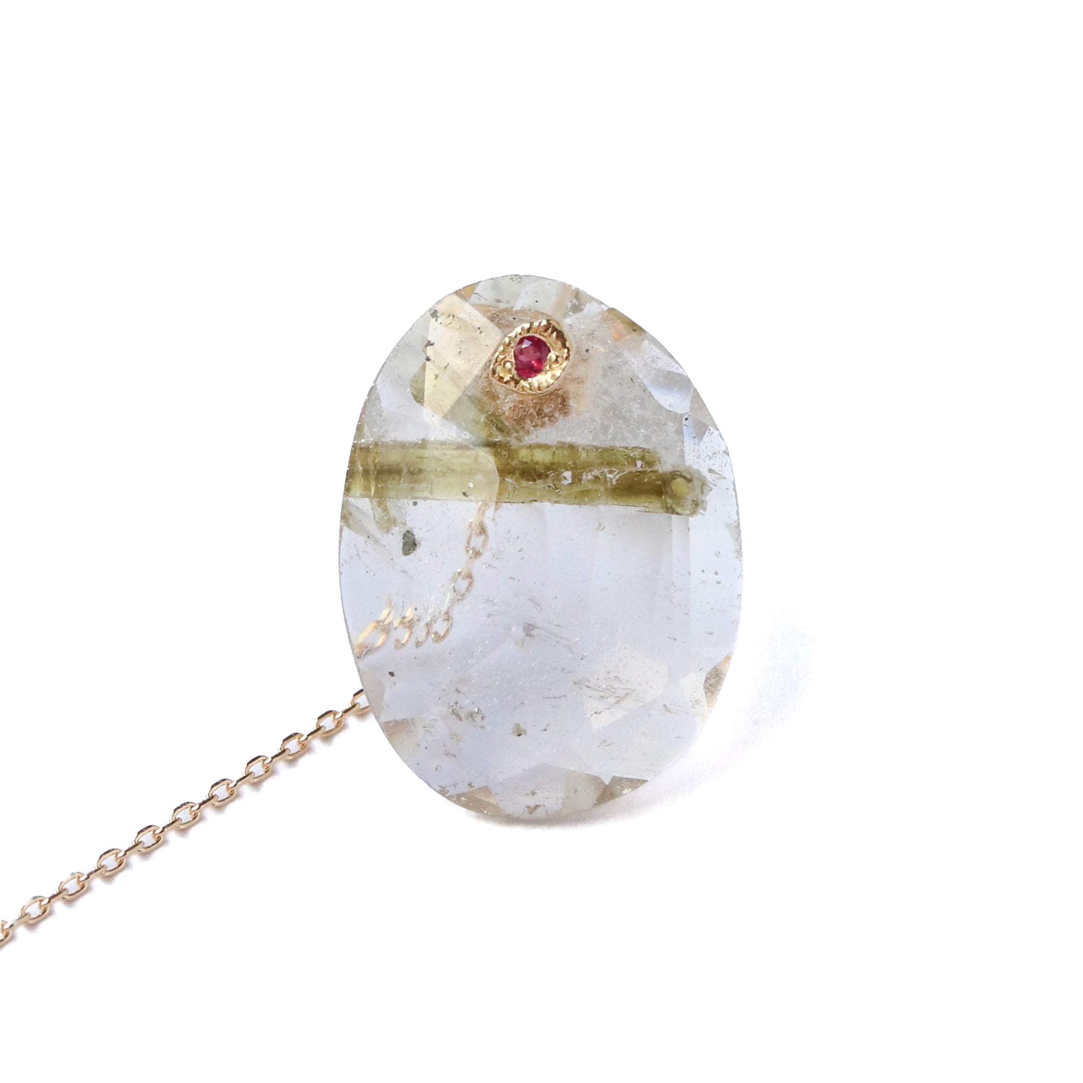 Flat Pierced Earring - Copper Rutilated Quartz -
