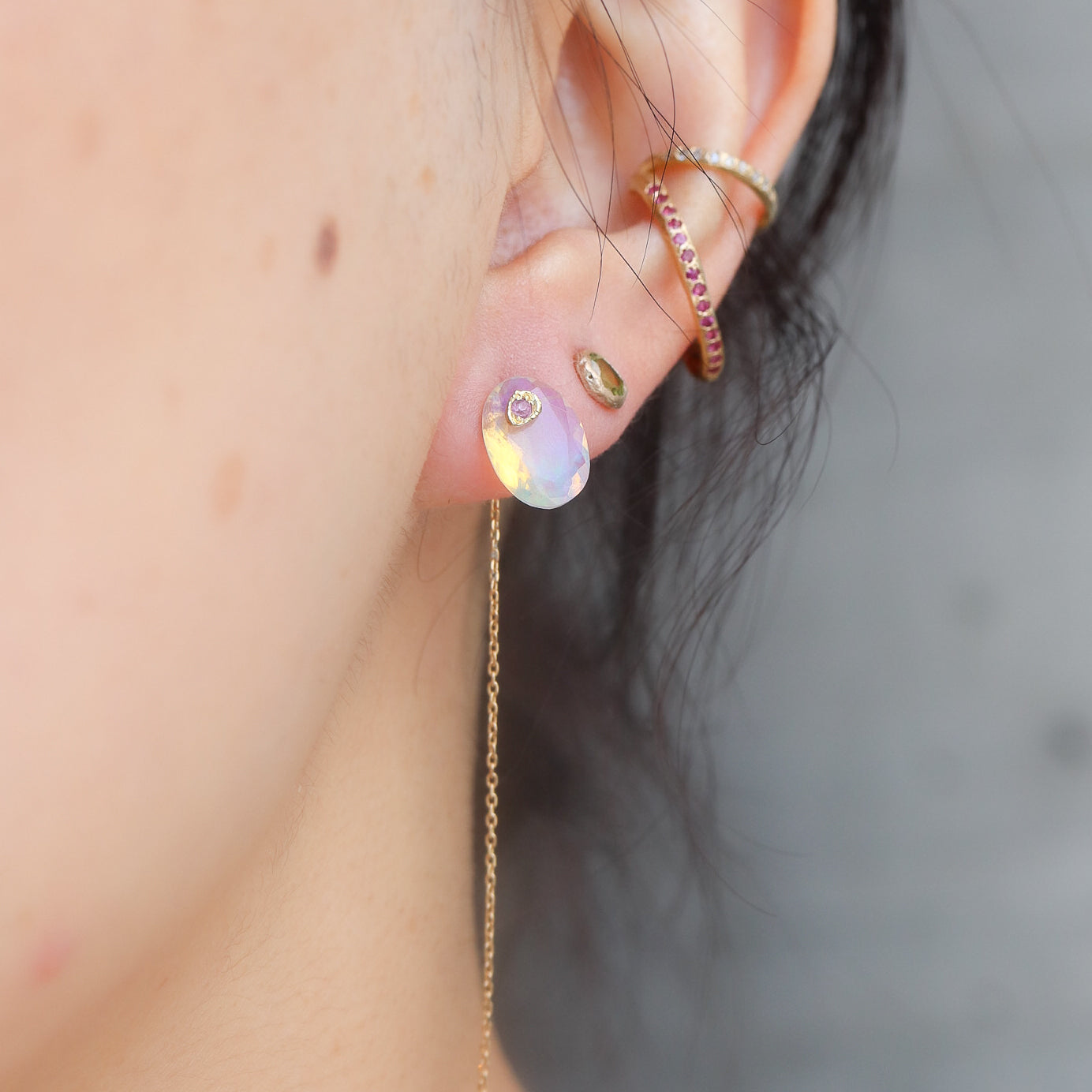 Flat Pierced Earrings - Opal -