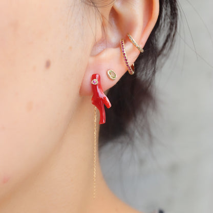Flat Pierced Earrings - Coral -