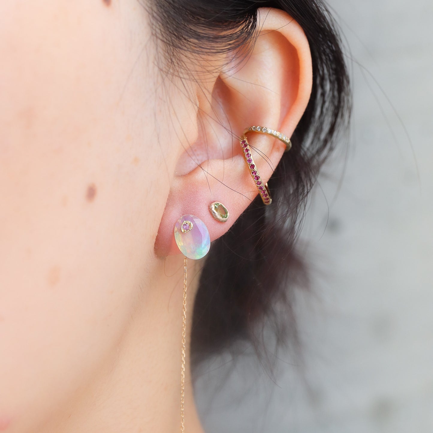 Flat Pierced Earrings - Opal -