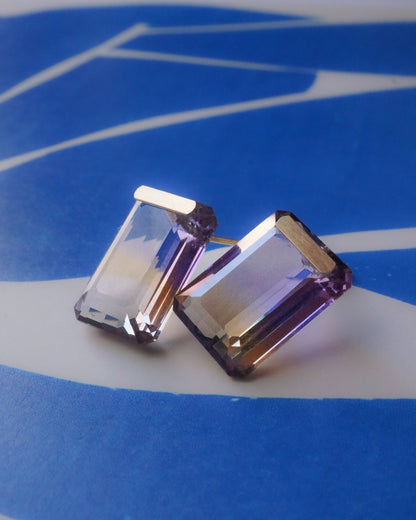 Bar stone Pierced Earring - Ametrine -