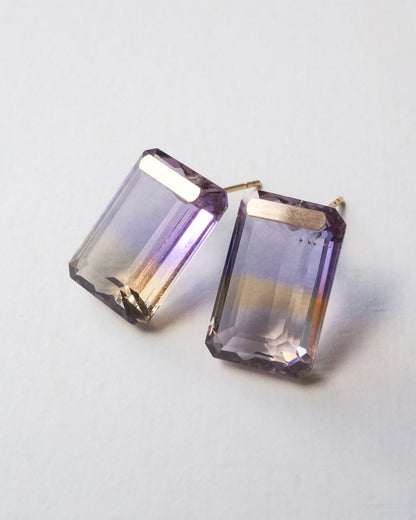 Bar stone Pierced Earring - Ametrine -