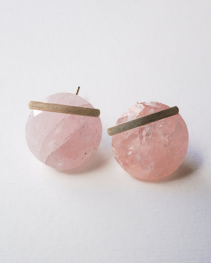 Bar stone Pierced Earring - Morganite -