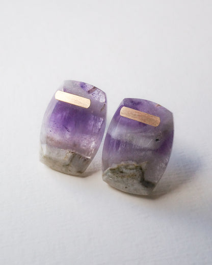 Bar stone Pierced Earring - Amethyst -