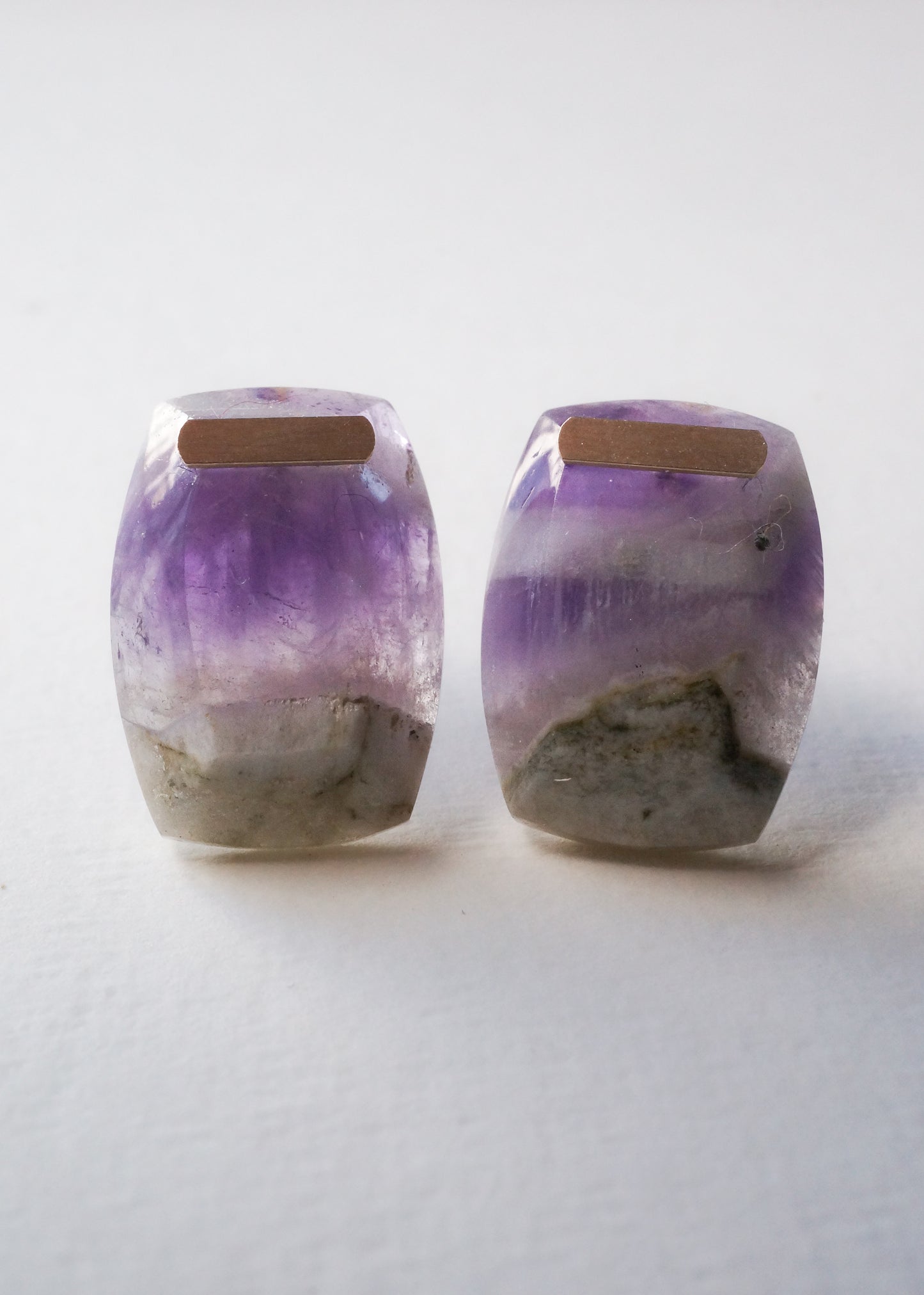 Bar stone Pierced Earring - Amethyst -