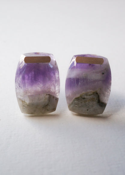 Bar stone Pierced Earring - Amethyst -