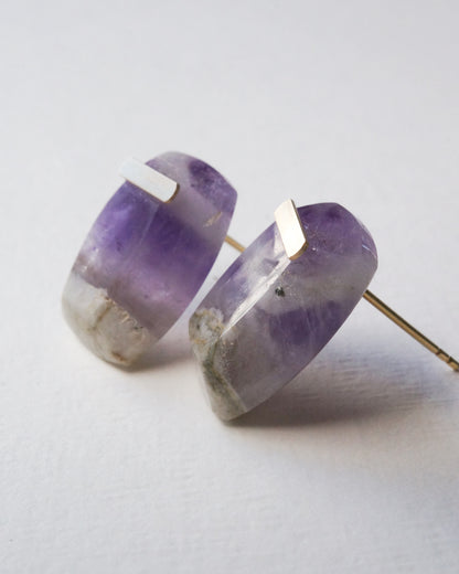 Bar stone Pierced Earring - Amethyst -