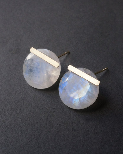 Bar stone Pierced Earring - Rainbow Moon Stone -