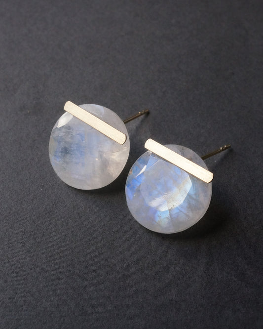 Bar stone Pierced Earring - Rainbow Moon Stone -