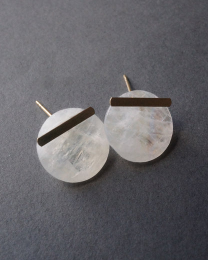 Bar stone Pierced Earring - Rainbow Moon Stone -