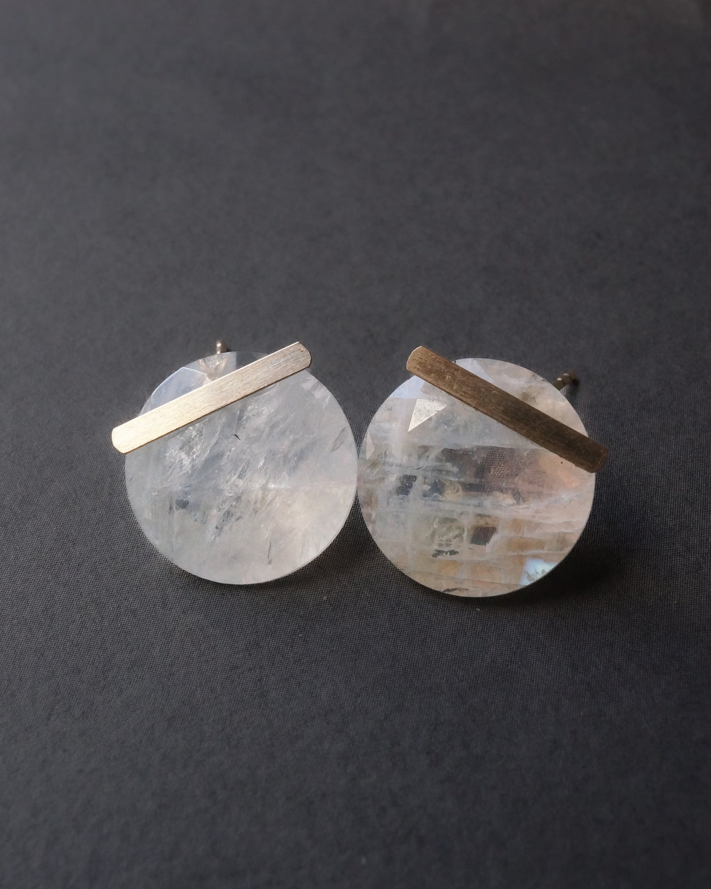 Bar stone Pierced Earring - Rainbow Moon Stone -
