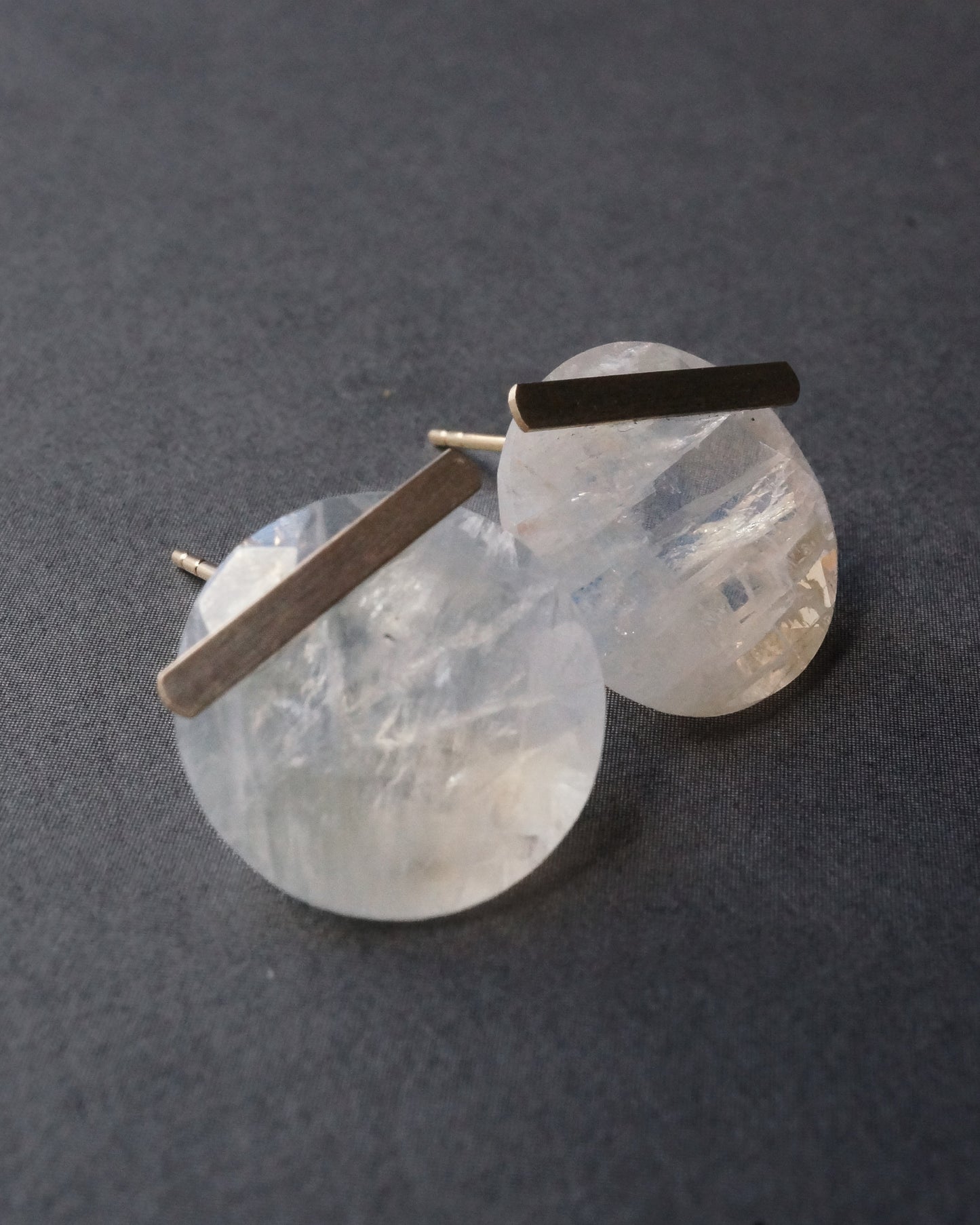 Bar stone Pierced Earring - Rainbow Moon Stone -