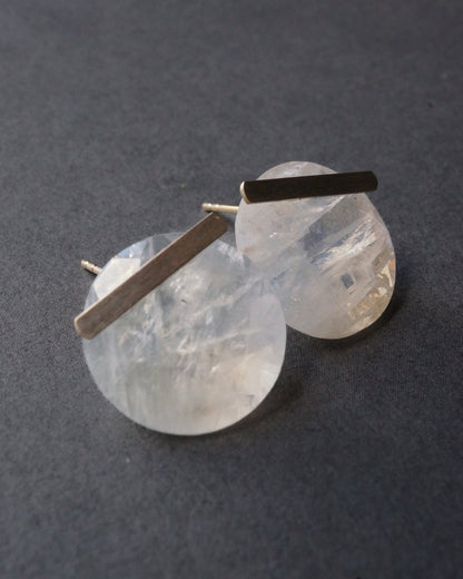 Bar stone Pierced Earring - Rainbow Moon Stone -