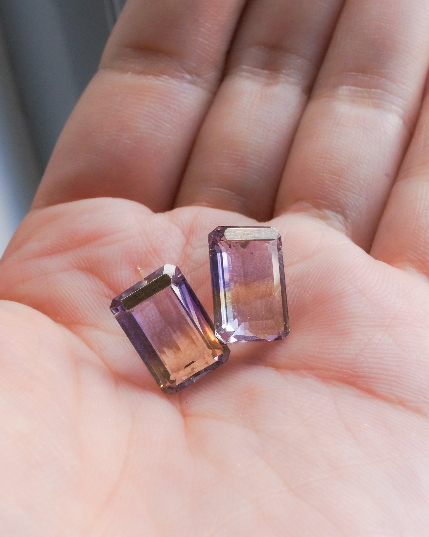Bar stone Pierced Earring - Ametrine -