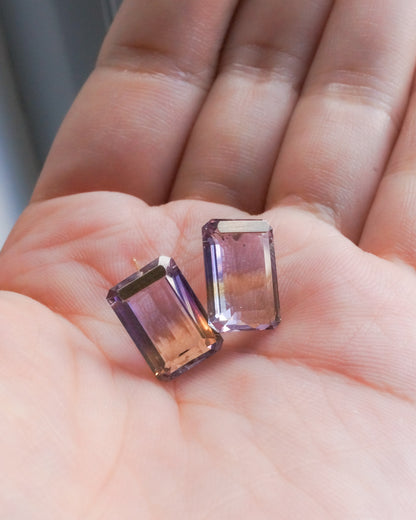 Bar stone Pierced Earring - Ametrine -