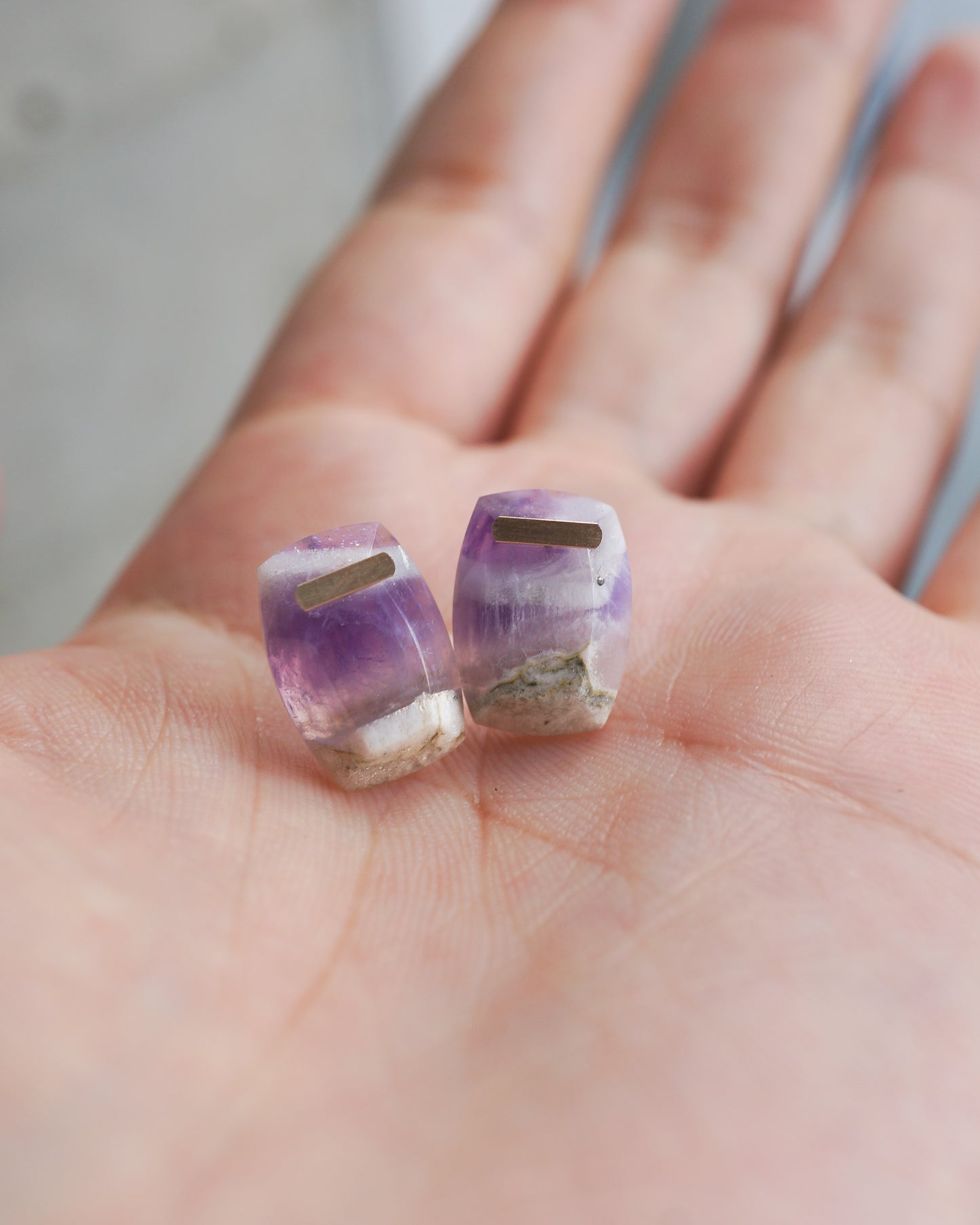 Bar stone Pierced Earring - Amethyst -