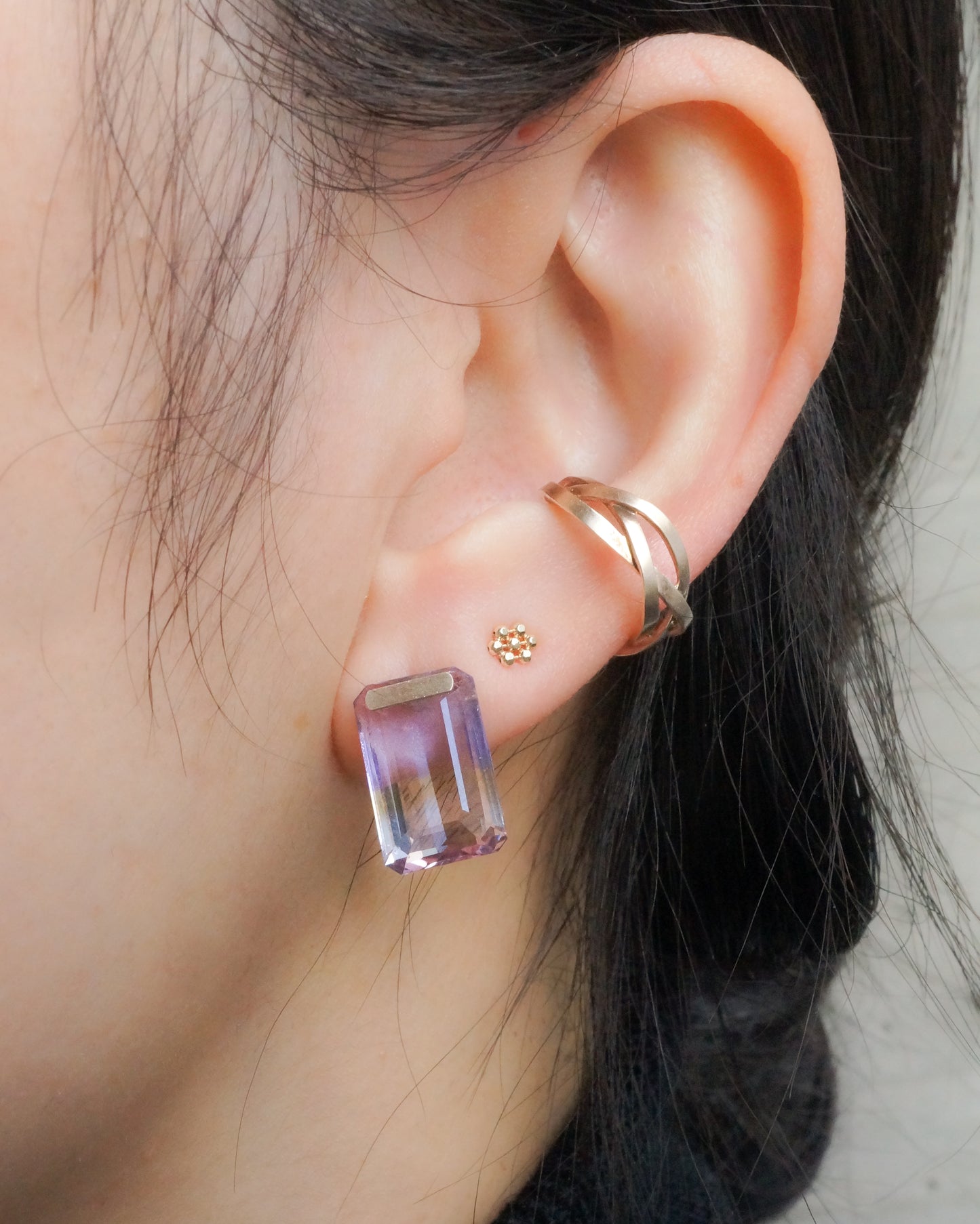 Bar stone Pierced Earring - Ametrine -