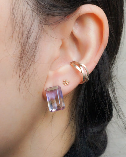 Bar stone Pierced Earring - Ametrine -