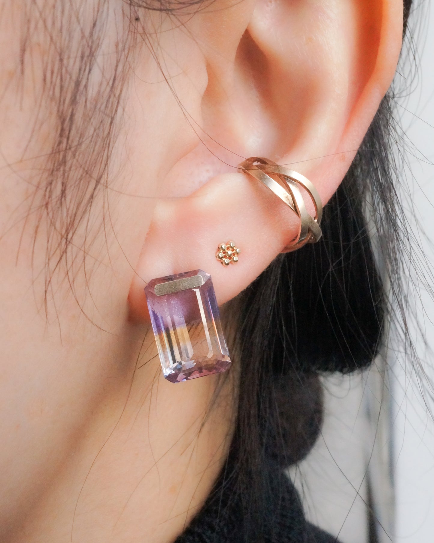 Bar stone Pierced Earring - Ametrine -
