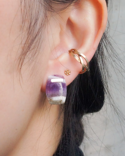 Bar stone Pierced Earring - Amethyst -