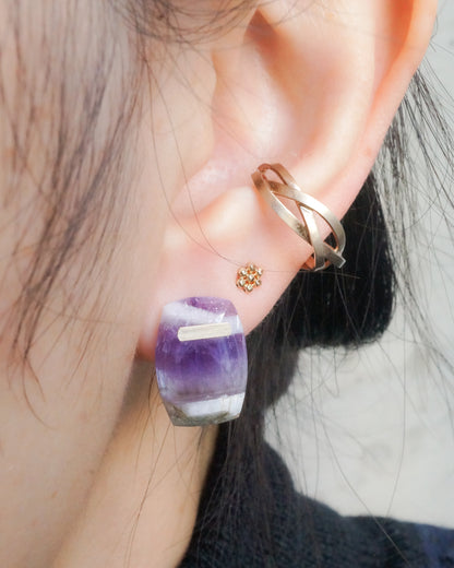 Bar stone Pierced Earring - Amethyst -