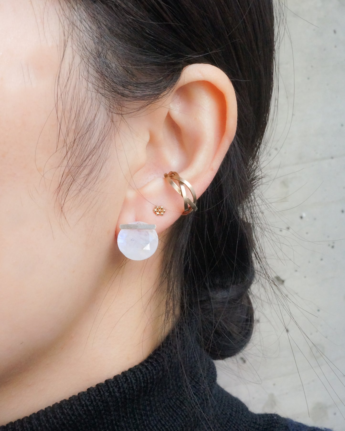 Bar stone Pierced Earring - Rainbow Moon Stone -