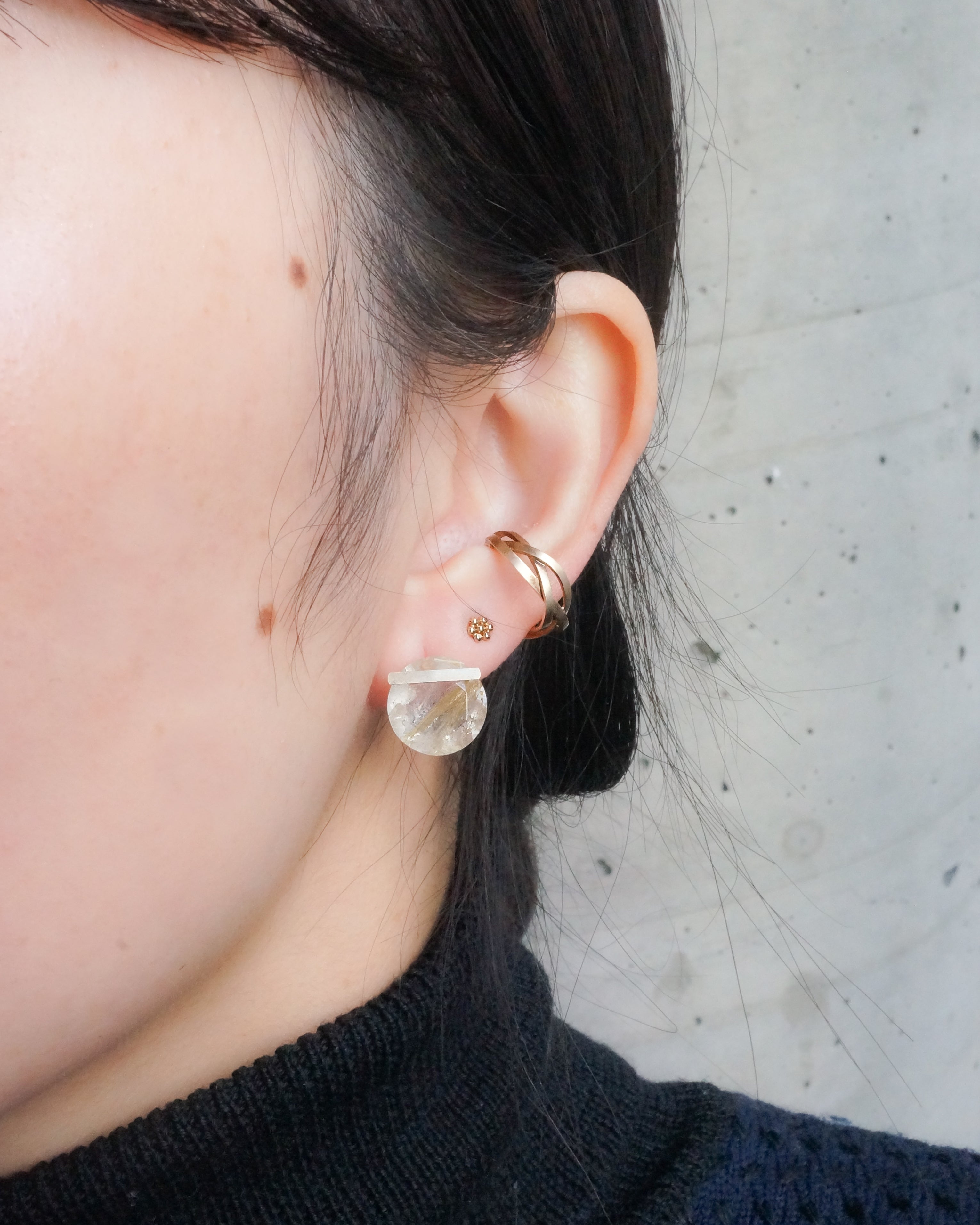 Bar stone Pierced Earring - Golden Rutilated Quartz - – MONAKA