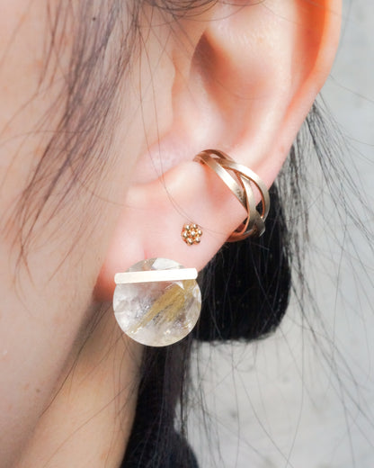 Bar stone Pierced Earring - Golden Rutilated Quartz -