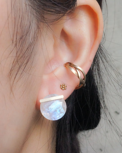 Bar stone Pierced Earring - Rainbow Moon Stone -