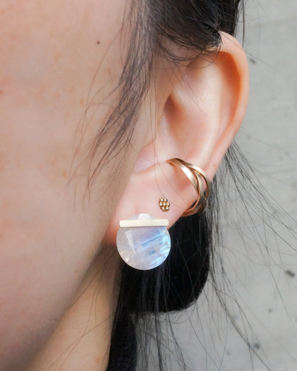 Bar stone Pierced Earring - Rainbow Moon Stone -