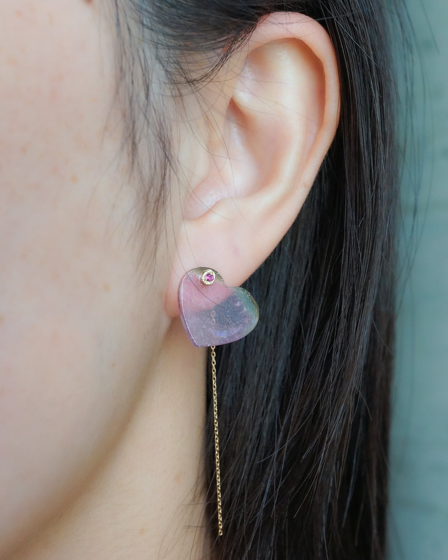 Flat Pierced Earring - Bicolor Tourmaline -