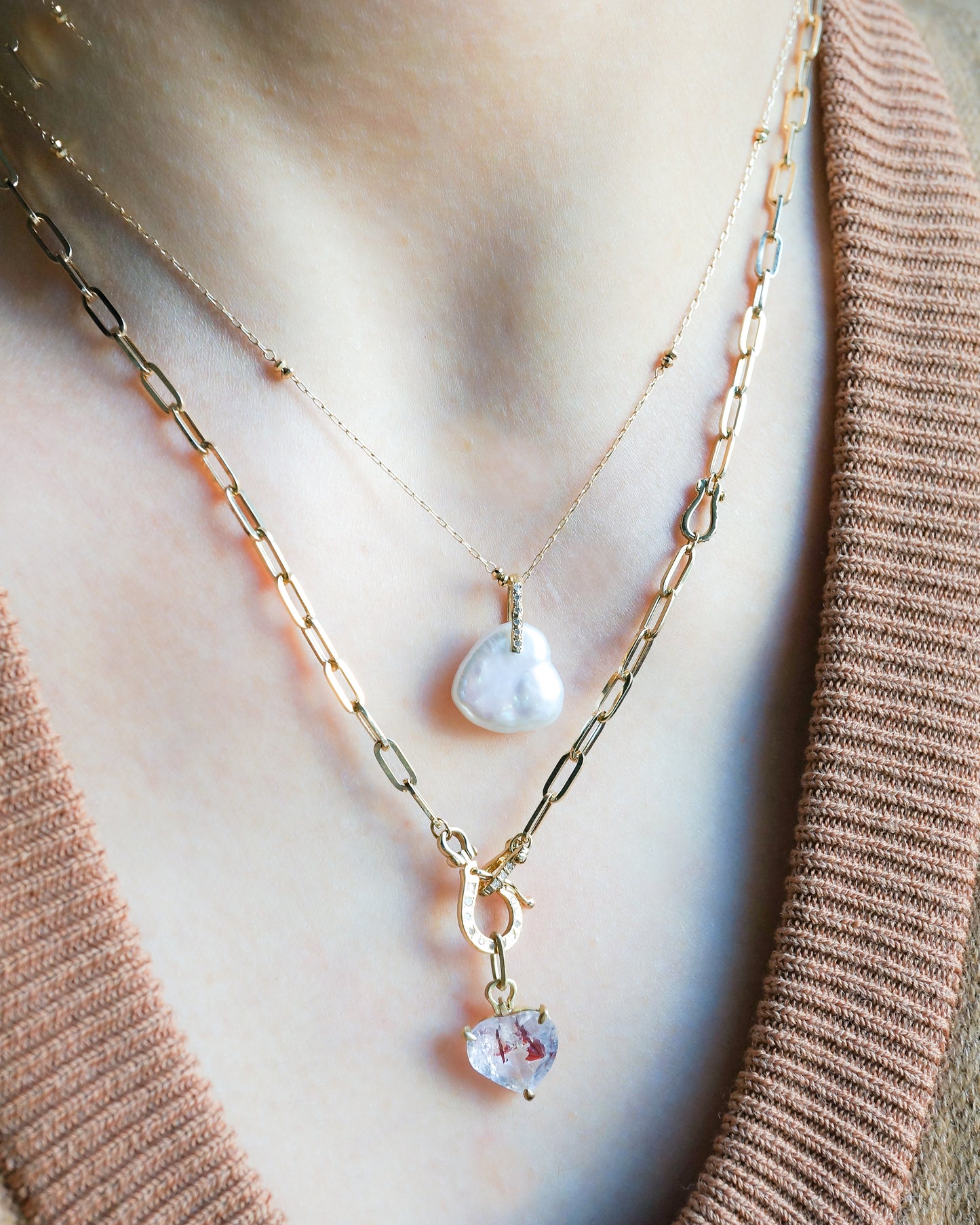 Hibiki Stone Necklace - Keshi Pearl / Diamond -