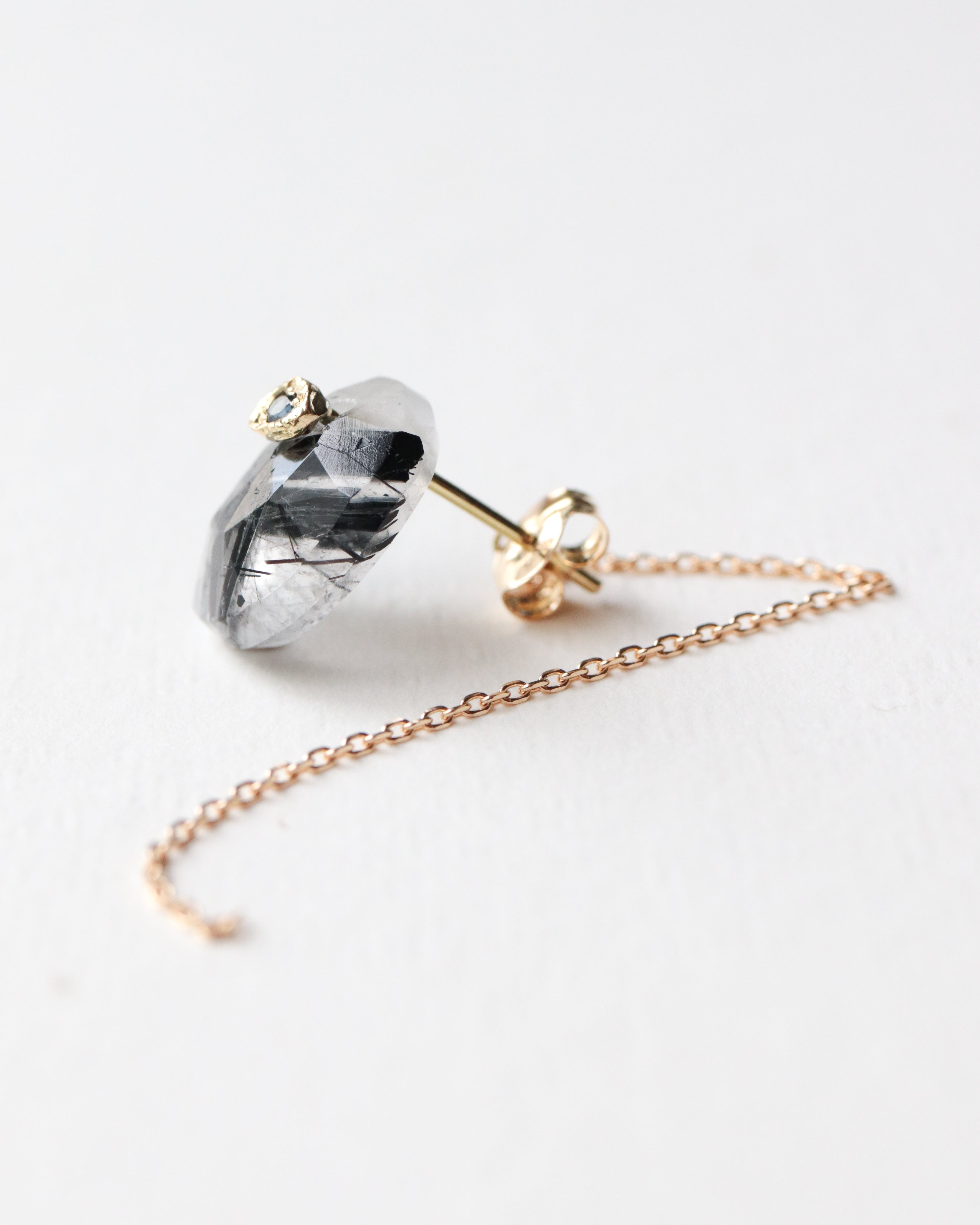 Flat Pierced Earring - Tourmalinated Quartz  -