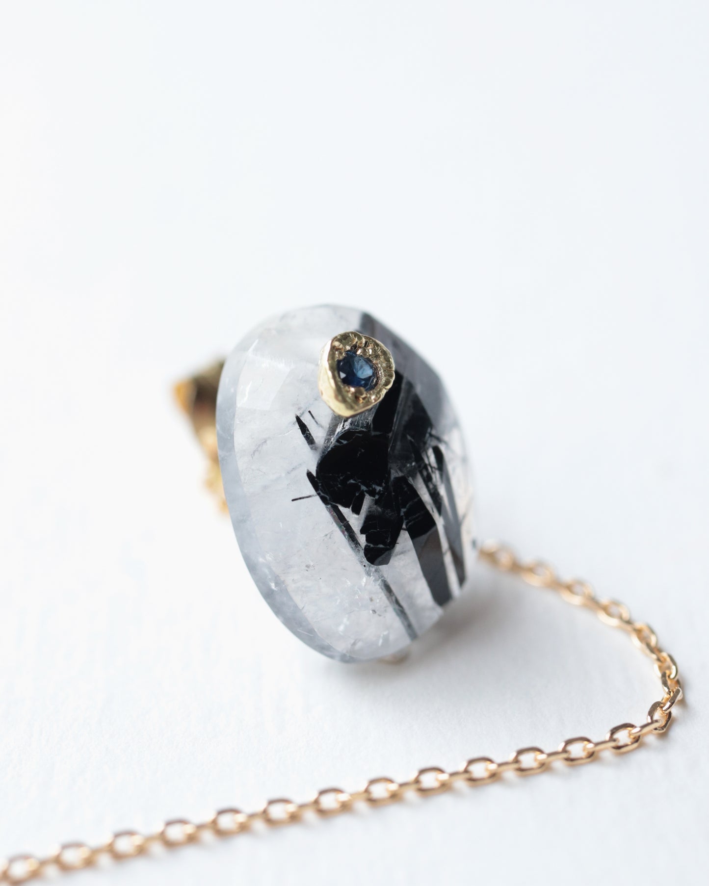 Flat Pierced Earring - Tourmalinated Quartz  -