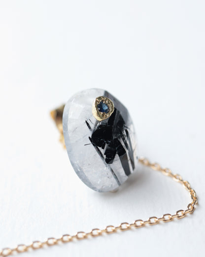 Flat Pierced Earring - Tourmalinated Quartz  -